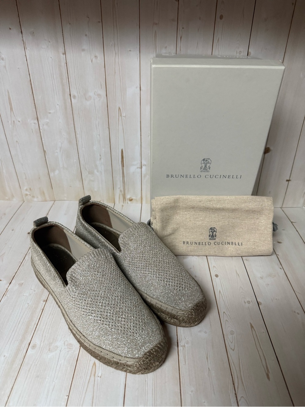 Brunello Cucinelli Monili Detail Metallic Espadrille Flats Sz 38 / 8 - Picture 2 of 12